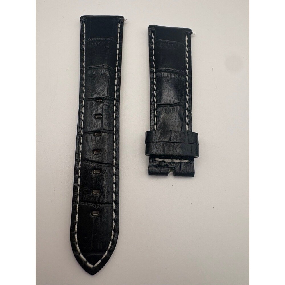 23mm Black Leather Watch Strap - Crocodile Embossed with Quick Release as new